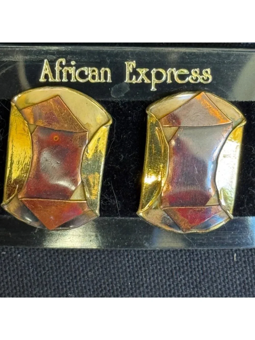 African Express Handmade Enamel & Brass Earrings With Abstract Design